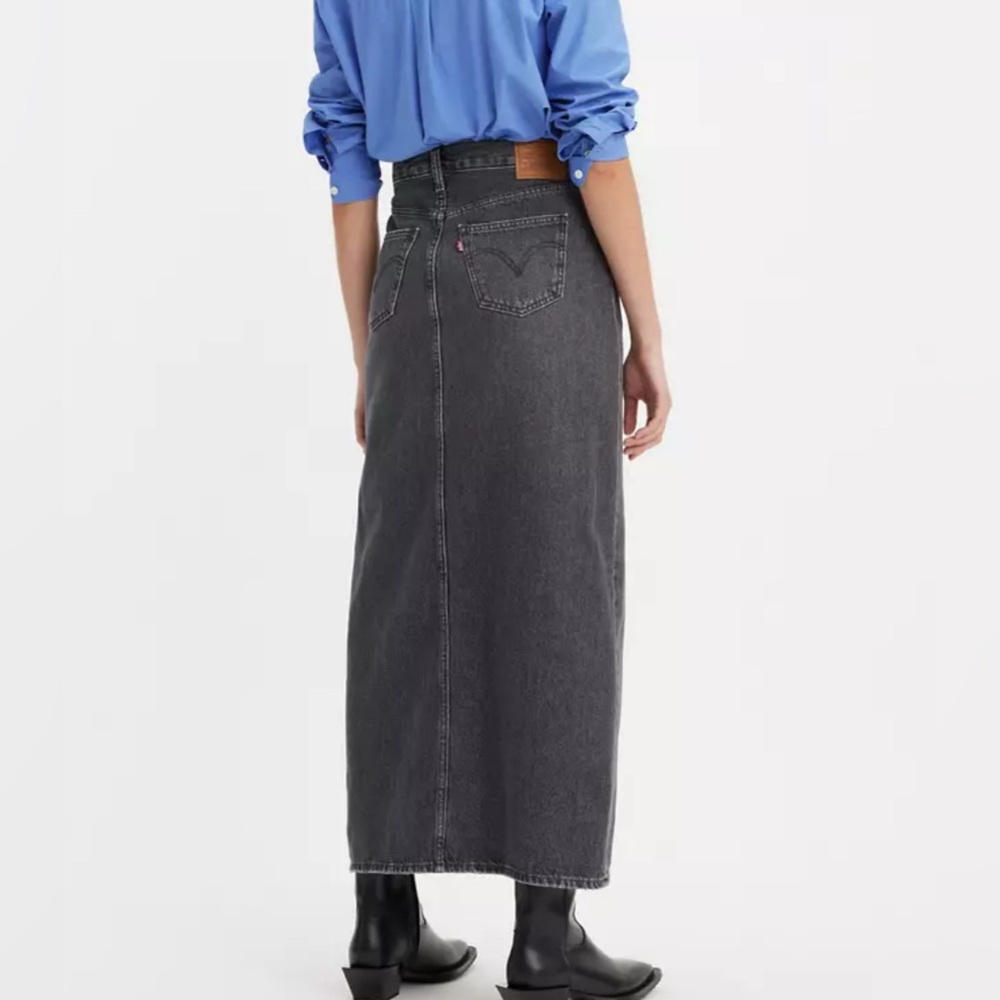 Levi's Ankle Column Denim Skirt Front Slit Black Gray Size 30 - Picture 9 of 17